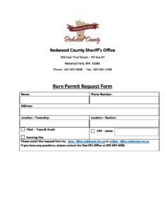 Burn Permit Request Form Fillable Redwood County MN