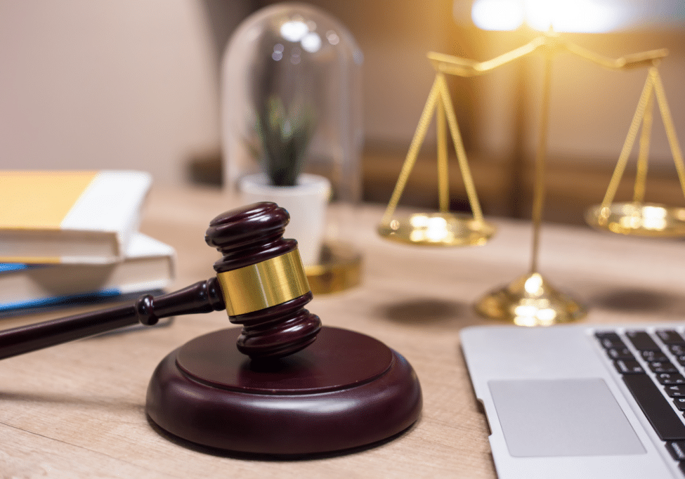 Justice scales and wooden gavel